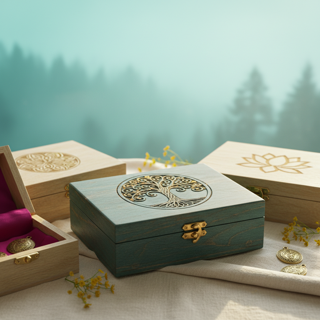 Boîte à bijoux en bois gravée : symboles et significations